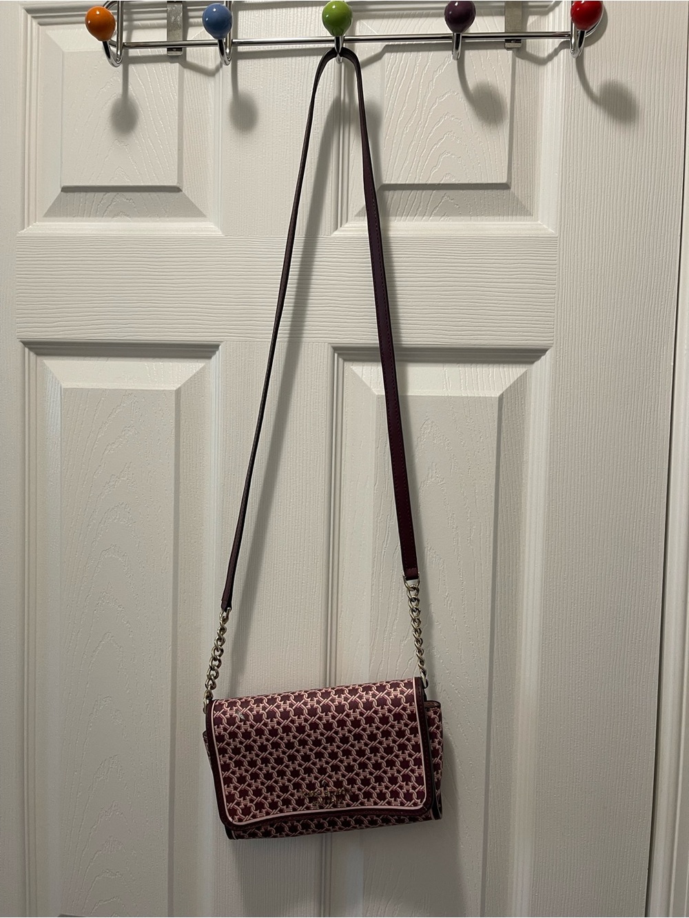 kate spade Burgundy Patterned Crossbody with Chain and Leather Strap